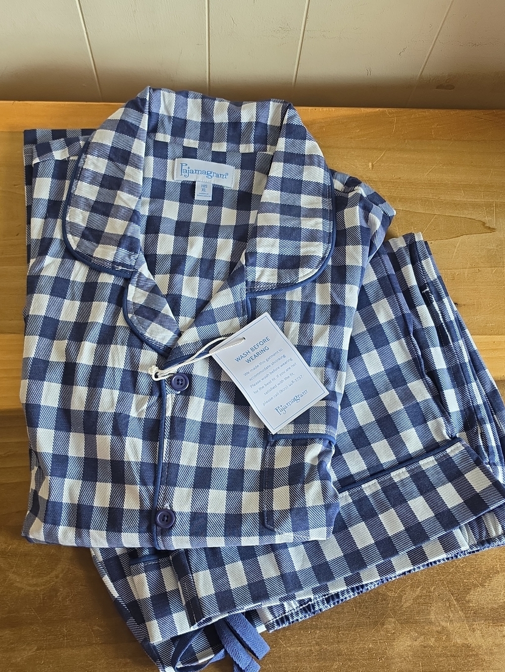 NWTs Pajamagrams Plaid Cotton Pajama Set Men's XL Blue And White